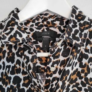 J. Crew Perfect Fit Button-up Animal Print Linen Blend Size 8 Medium